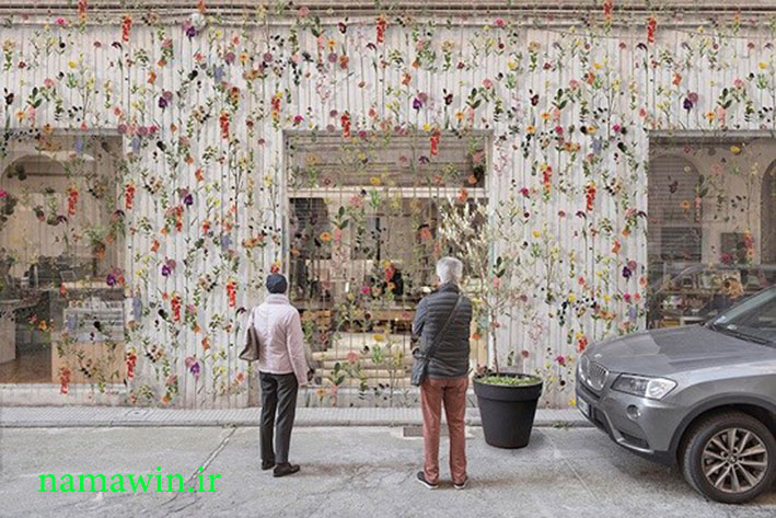 نمای ساختمانی زیبا با پرده ای از 2000 گل