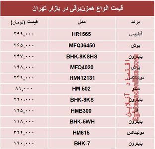مظنه انواع همزن برقی در بازار؟ +جدول