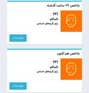 کیفیت هوای تهران با شاخص‌١٣١ ناسالم
