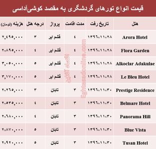هزینه سفر به کوشی‌آداسی در بهمن ماه جاری +جدول