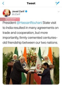 ظریف: سفر روحانی به هند به تحکیم دوستی دو کشور منجر شد
