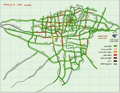 وضعیت ترافیکی هم‌اکنون تهران +نقشه