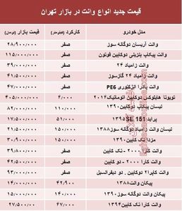 قیمت جدید انواع وانت در بازار تهران +جدول