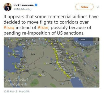 تغییر مسیر ایرلاین‌هاى باربرى از آسمان ایران به عراق +عکس