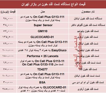 نرخ انواع دستگاه تست قند خون دربازار؟ +جدول