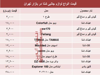 قیمت انواع لوازم جانبی شنا در بازار چند؟ +جدول