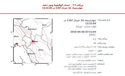 زمین لرزه ۴.۲ ریشتری  یاسوج را لرزاند