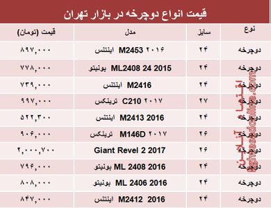 قیمت انواع دوچرخه در بازار تهران؟ +جدول