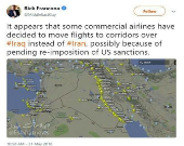 تغییر مسیر ایرلاین‌هاى باربرى از آسمان ایران به عراق +عکس